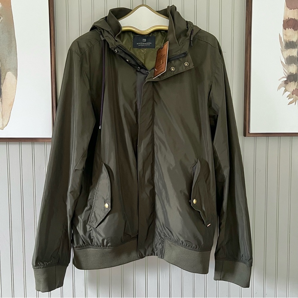 Scotch & Soda NWT Army Green Hooded Nylon Bomber Aviator Jacket